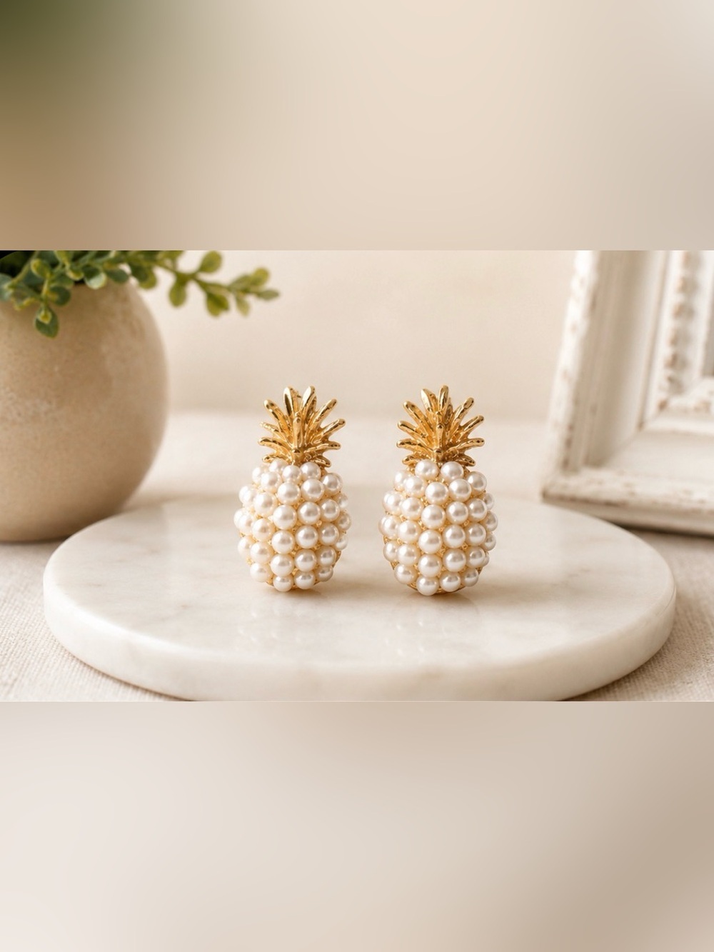 Pearl Pineapple Gold-Tone Stud Earrings